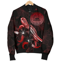 American Samoa Polynesian Men's Bomber Jacket - Turtle With Blooming Hibiscus Red - Polynesian Pride