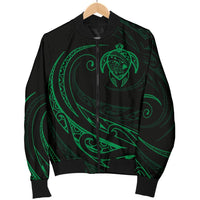 Hawaii Turtle Map Polynesian Women's Bomber Jacket - Green - Frida Style - Polynesian Pride