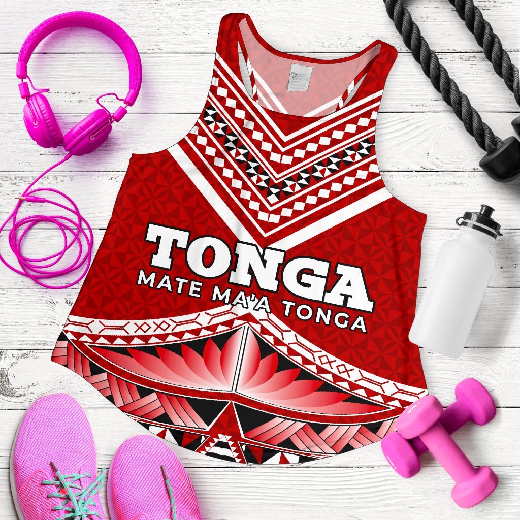 Mate Ma'a Tonga Pattern Women's Racerback Tank Red - Polynesian Pride