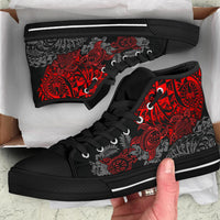Tahiti Polynesian High Top Shoes - Red Turtle Hibiscus Flowing - Polynesian Pride