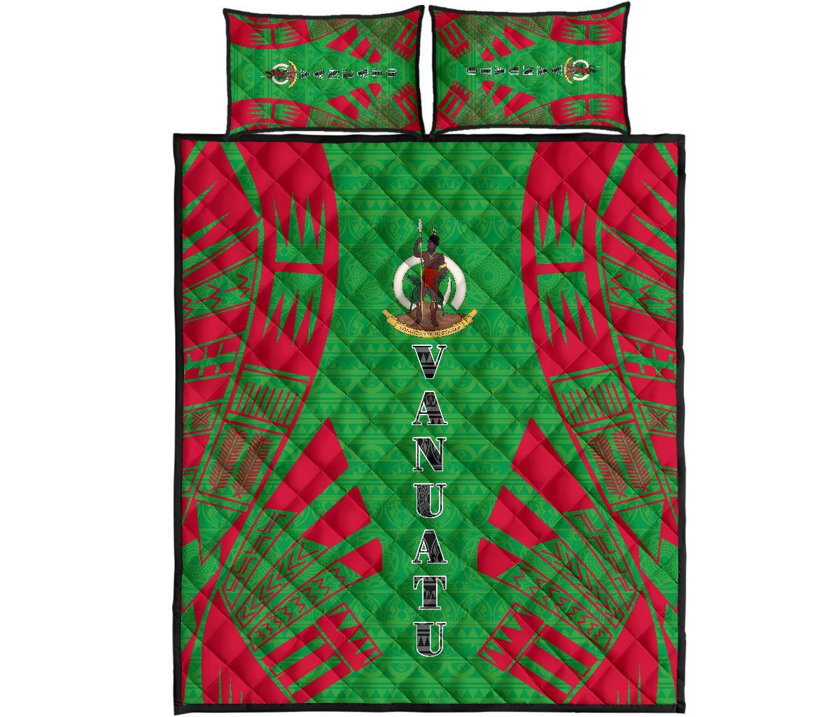 Vanuatu Quilt Bed Set - Vanuatu Coat Of Arms Red Tattoo Style Art - Polynesian Pride