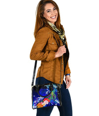 Samoa Shoulder Handbag - Humpback Whale with Tropical Flowers (Blue) - Polynesian Pride