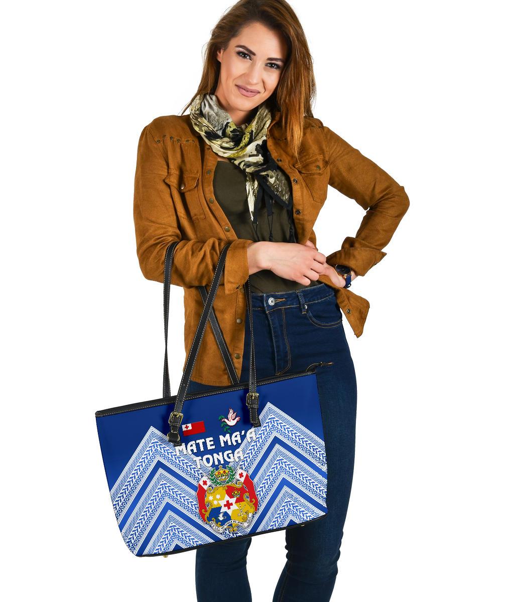 Mate Ma'a Tonga Rugby Large Leather Tote Polynesian Creative Style - Blue - Polynesian Pride