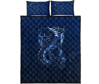 New Zealand Quilt Bed Set, Maori Manaia Quilt And Two Pillow Cases Blue - Polynesian Pride