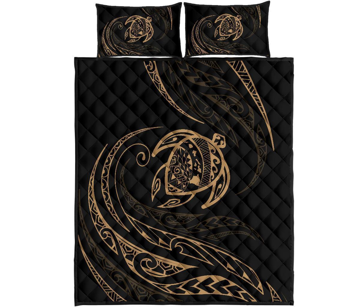 Hawaii Turtle Quilt Bed Set - Gold - Frida Style Black - Polynesian Pride
