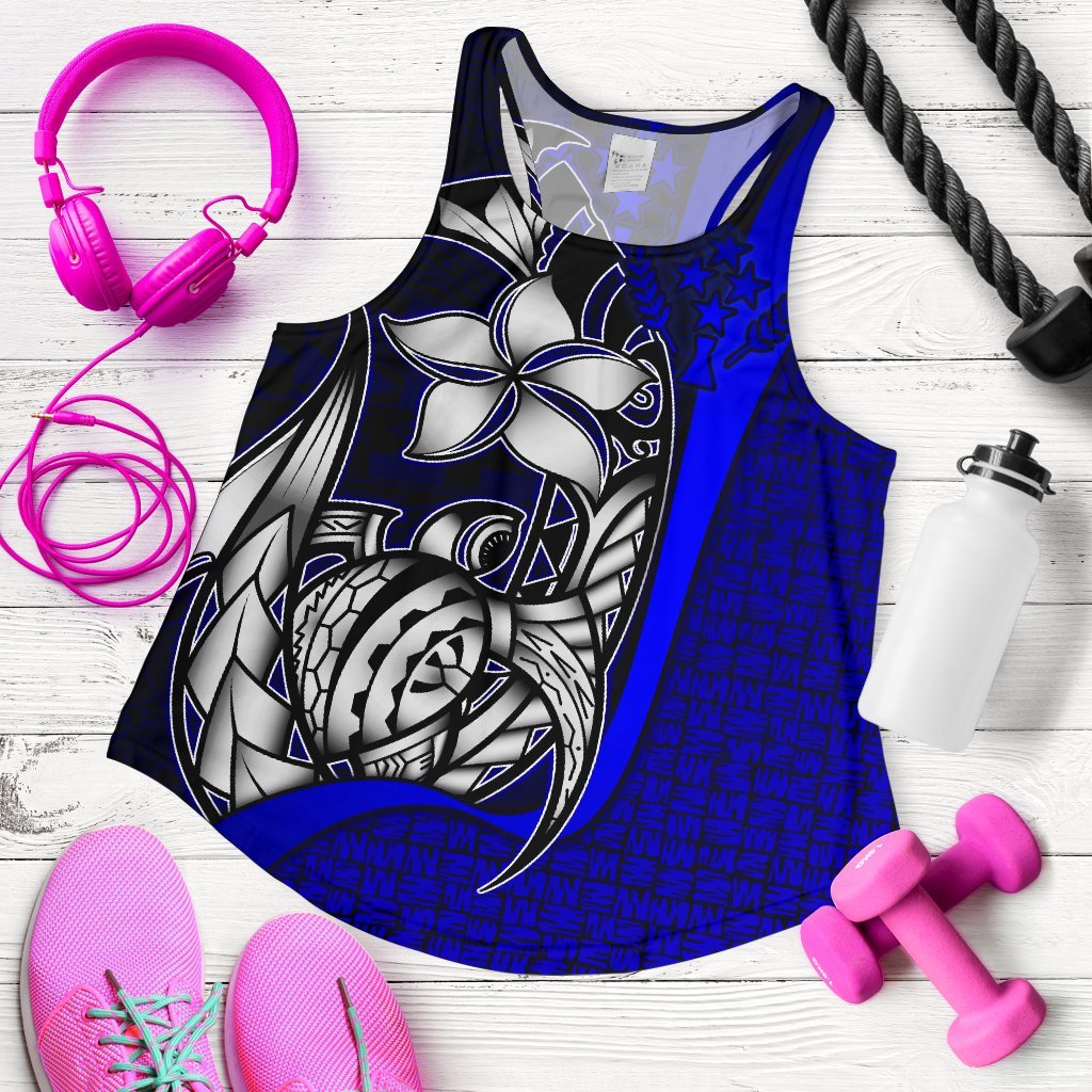 Kosrae Micronesia Women's Racerback Tank Blue - Turtle With Hook - Polynesian Pride