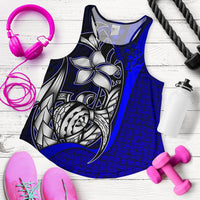 Kosrae Micronesia Women's Racerback Tank Blue - Turtle With Hook - Polynesian Pride