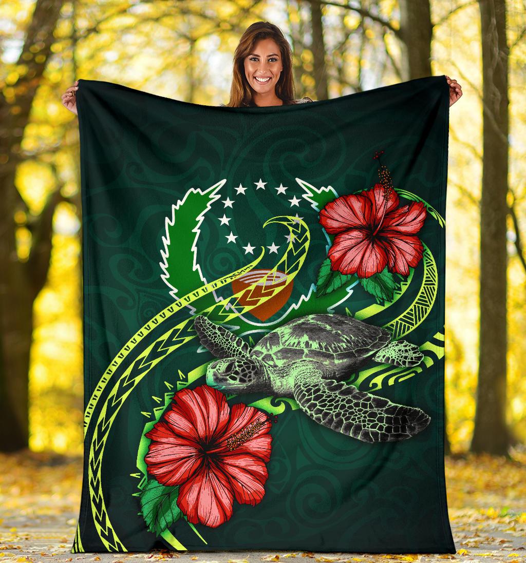 Pohnpei Polynesian Premium Blanket - Green Turtle Hibiscus - Polynesian Pride