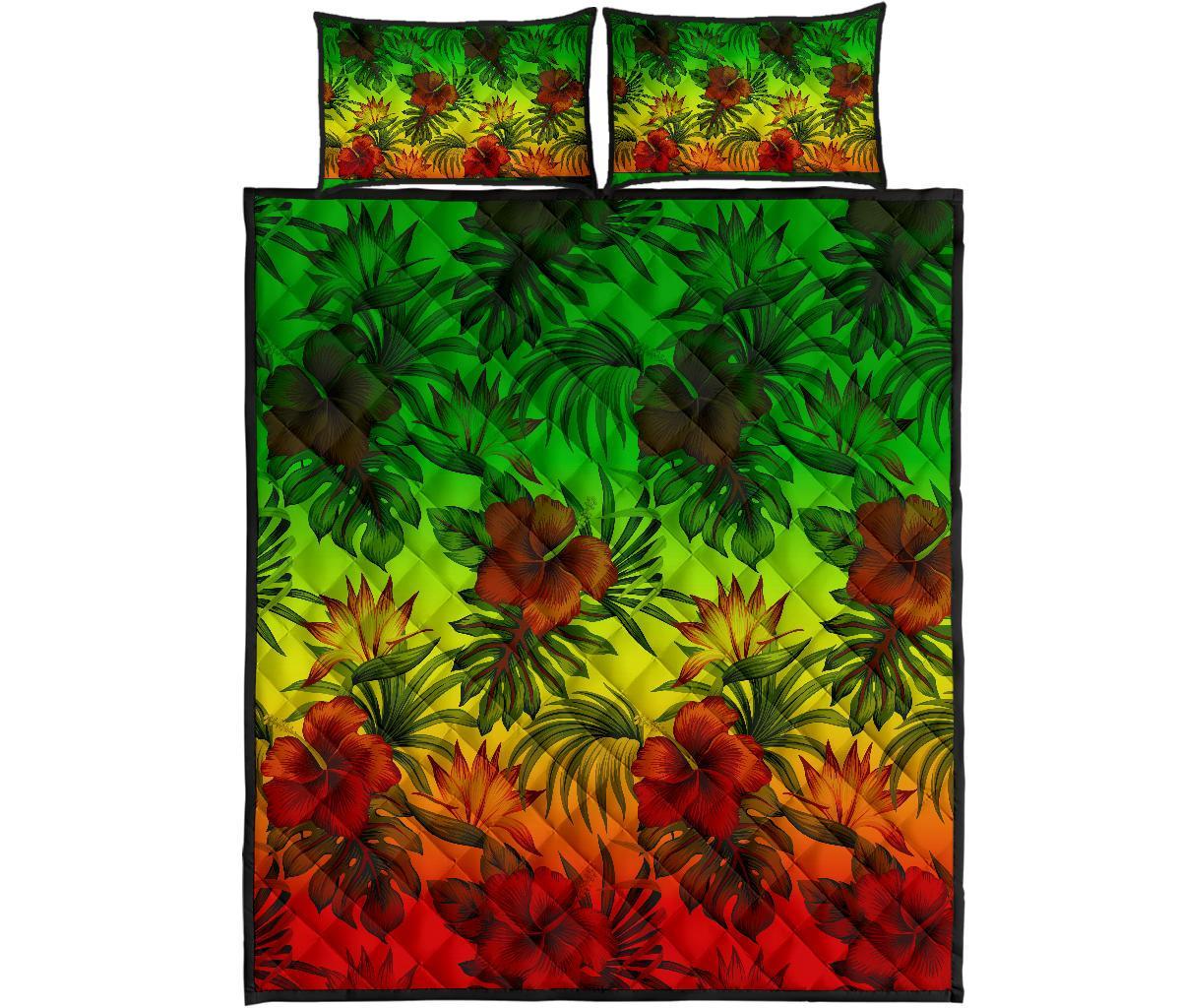 Polynesian Quilt Bed Set - Reggae Hibiscus Patterns - Polynesian Pride