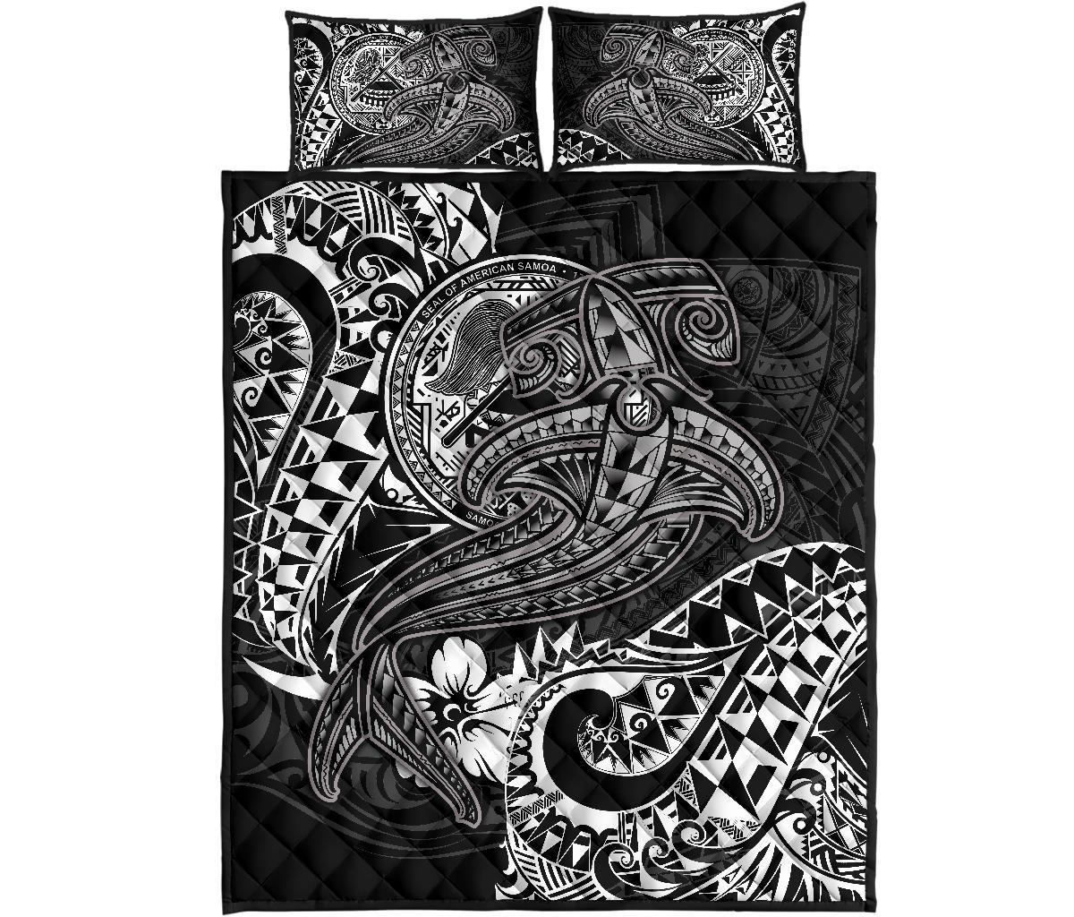 American Samoa Quilt Bed Set - White Shark Polynesian Tattoo - Polynesian Pride
