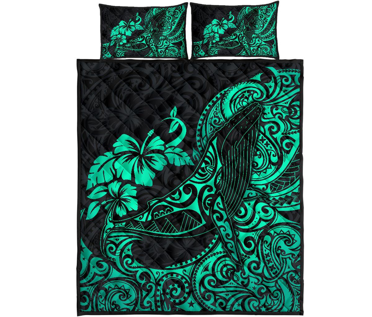 Polynesian Hawaii Quilt Bed Set - Polynesian Turquoise Humpback Whale - Polynesian Pride