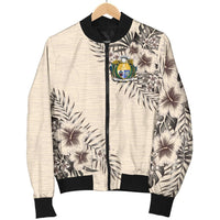 Nauru Men's Bomber Jacket - The Beige Hibiscus - Polynesian Pride