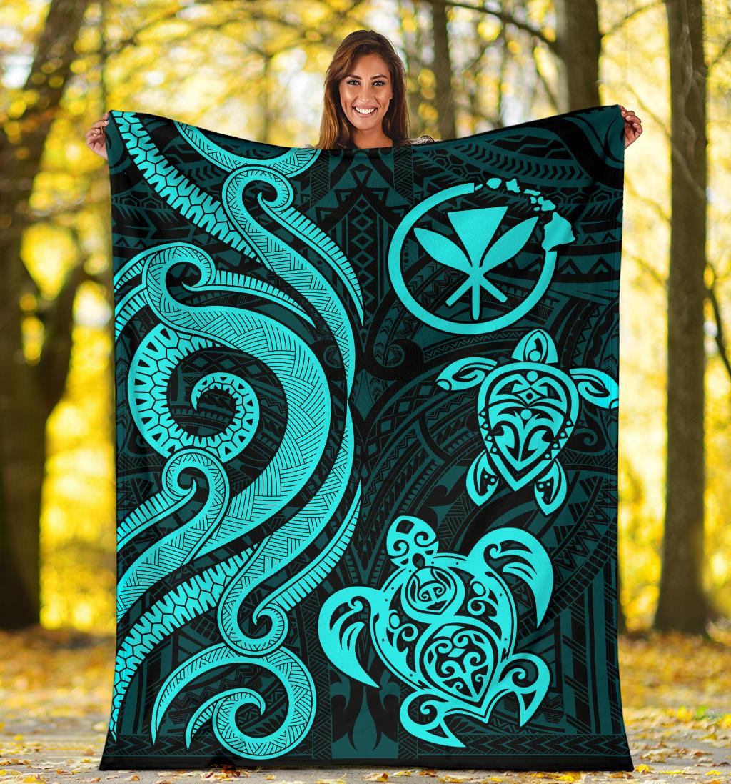 Polynesian Hawaii (Kanaka Maoli) Premium Blanket - Turquoise Tentacle Turtle - Polynesian Pride