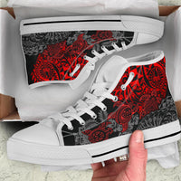 Tahiti Polynesian High Top Shoes - Red Turtle Hibiscus Flowing - Polynesian Pride