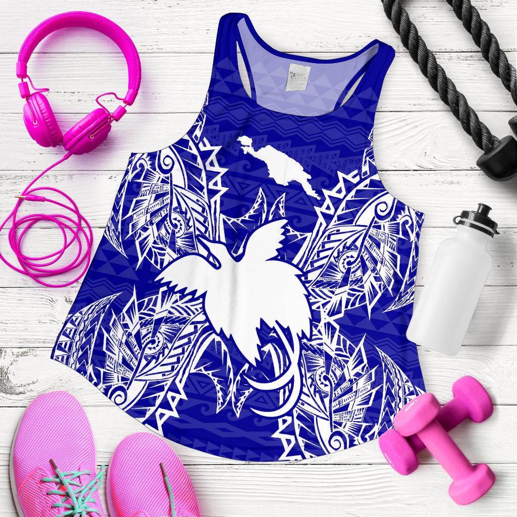 Papua New Guinea Polynesian Women Tank Top Map Blue - Polynesian Pride