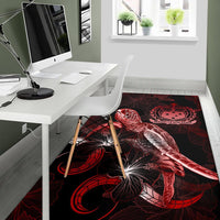Samoa Polynesian Area Rugs - Turtle With Blooming Hibiscus Red - Polynesian Pride