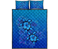 Turtle Hibiscus Ocean Quilt Bed Set Blue - Polynesian Pride