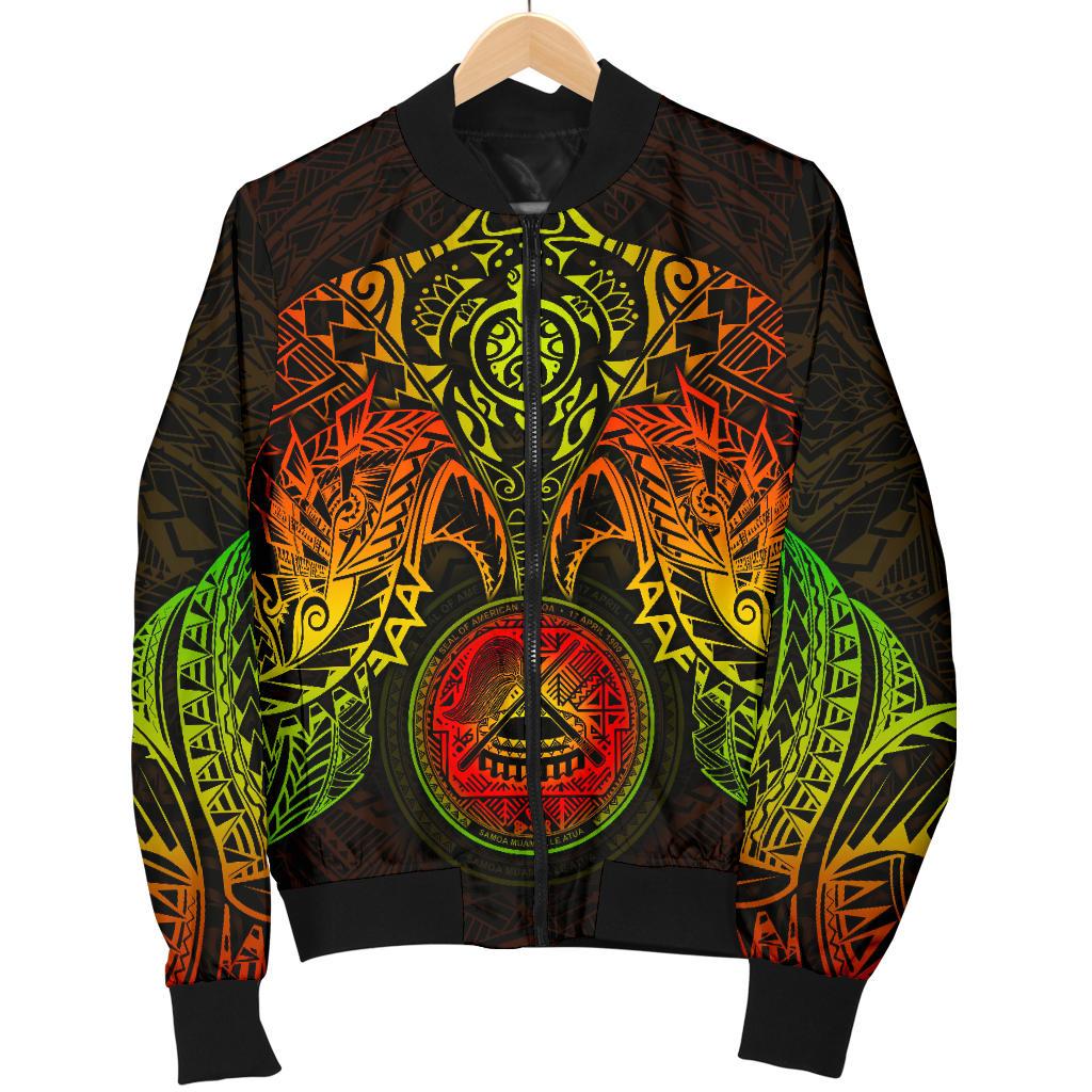 American Samoa Polynesian Bomber Jacket (Men) - Reggae Turtle Manta Ray - Polynesian Pride