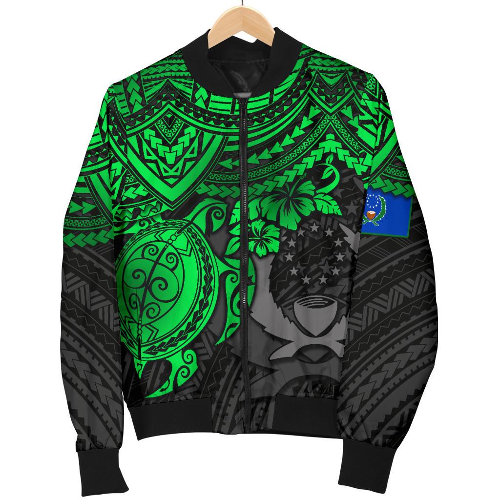 Pohnpei Polynesian Bomber Jacket (Men) - Polynesian Green Turtle - Polynesian Pride