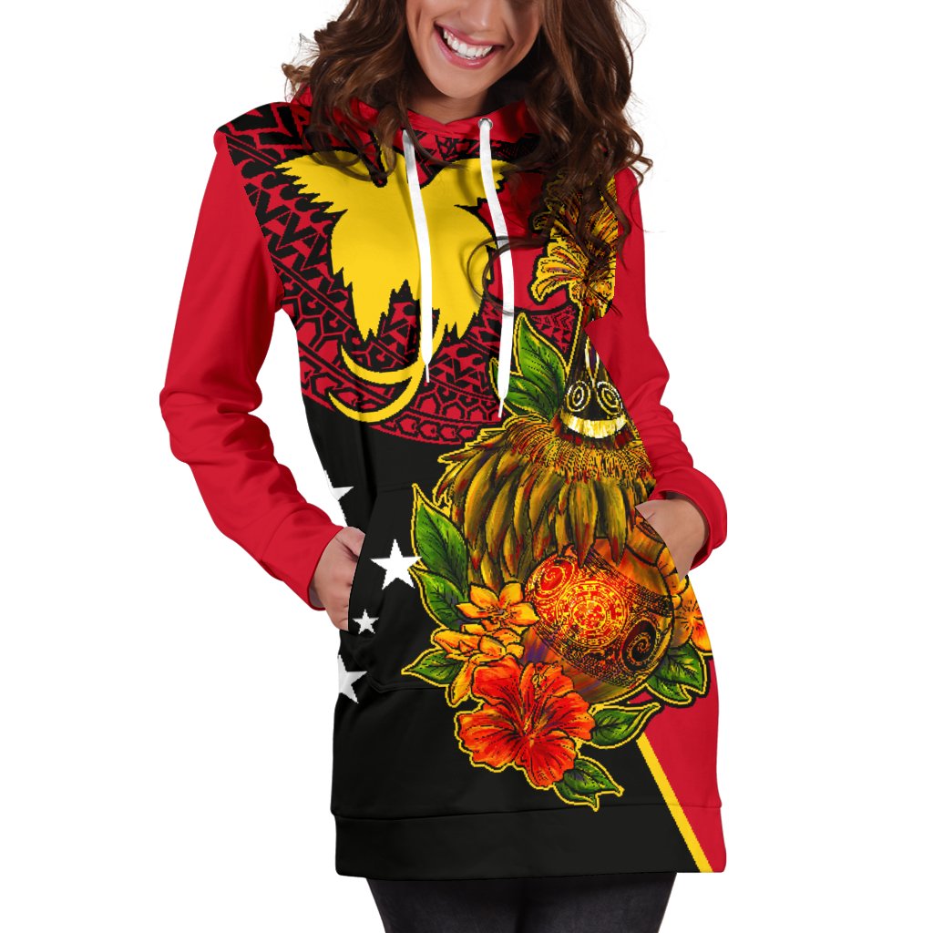 Papua New Guinea Hoodie Dress - Tumbuan, Duk - duk and Lime Gourd - Polynesian Pride