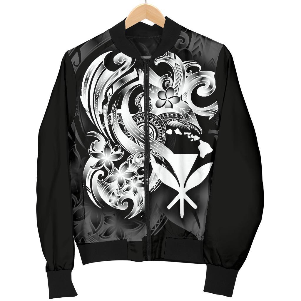 Polynesian Hawaii Men's Bomber Jacket - Kanaka Maoli White Turtle Black - White - Polynesian Pride