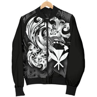 Polynesian Hawaii Men's Bomber Jacket - Kanaka Maoli White Turtle Black - White - Polynesian Pride