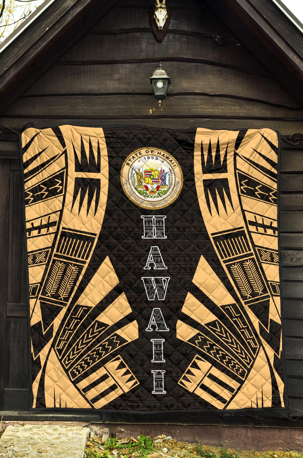 Hawaii Premium Quilt - Polynesian Tattoo Gold - Polynesian Pride