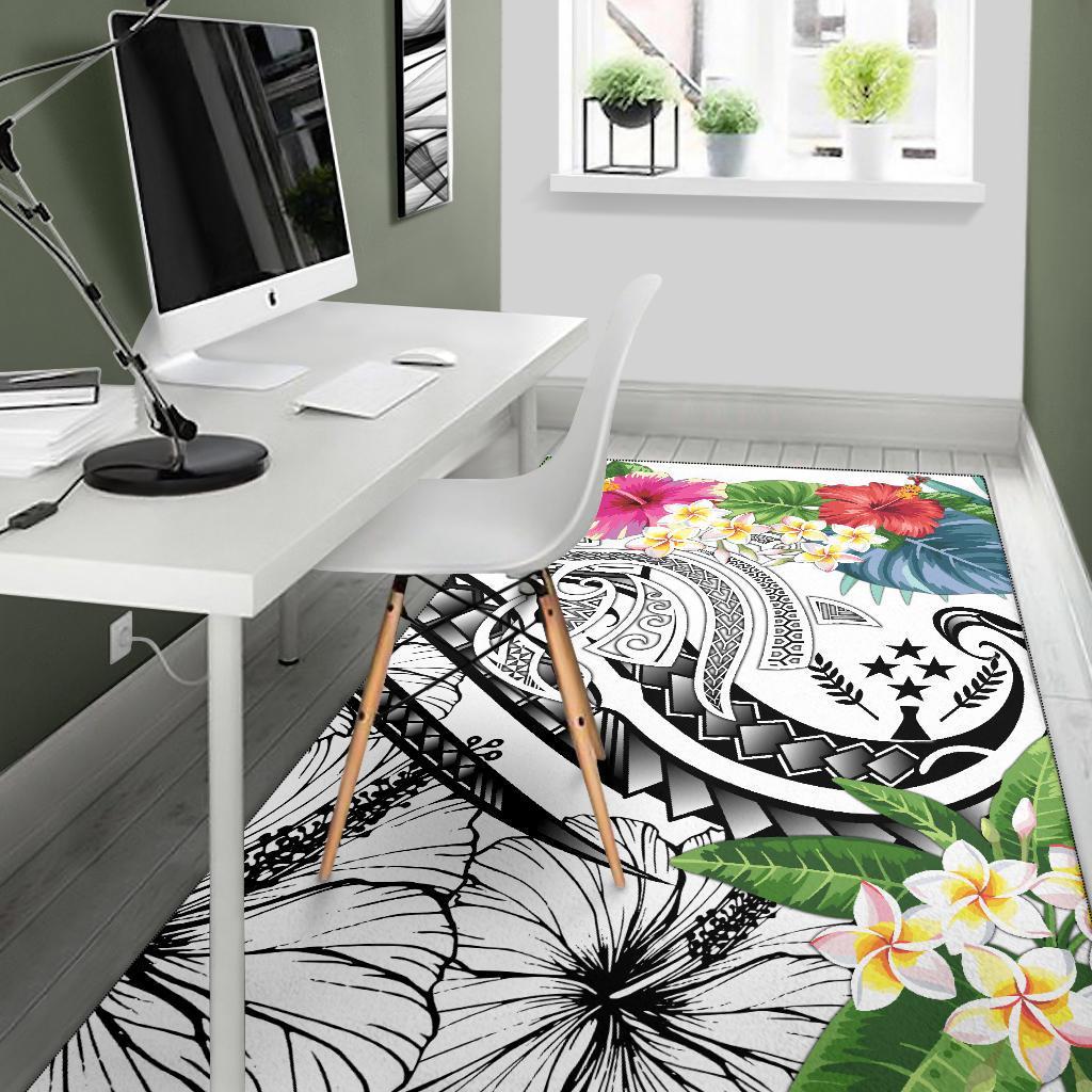 Kosrae Polynesian Area Rug - Summer Plumeria (White) - Polynesian Pride