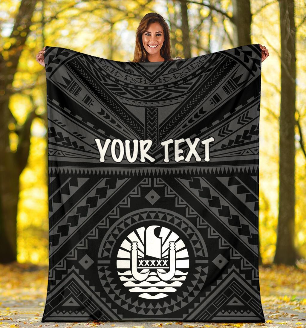 Tahiti Personalised Premium Blanket - Tahiti Seal In Polynesian Tattoo Style (Black) - Polynesian Pride