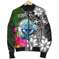 Federated States of Micronesia Men Bomber Jacket - Turtle Plumeria Banana Leaf - Polynesian Pride