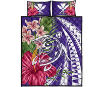 Hawaii Polynesian Turtle Tropical Hibiscus Plumeria Quilt Bet Set - Purple Art - Polynesian Pride