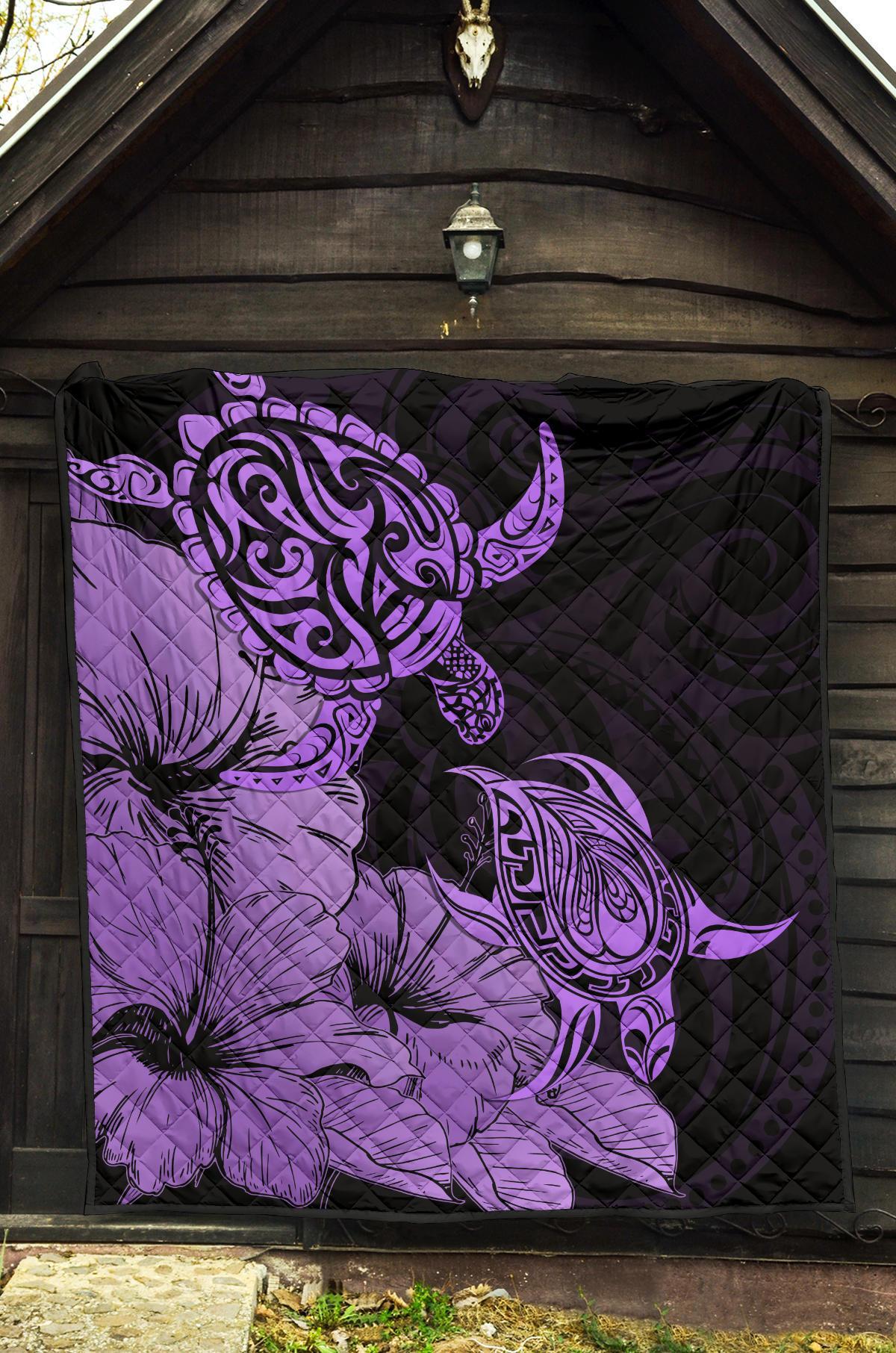 Hawaii Turtle Premium Quilt Polynesian Hibiscus Art Violet AH - Polynesian Pride