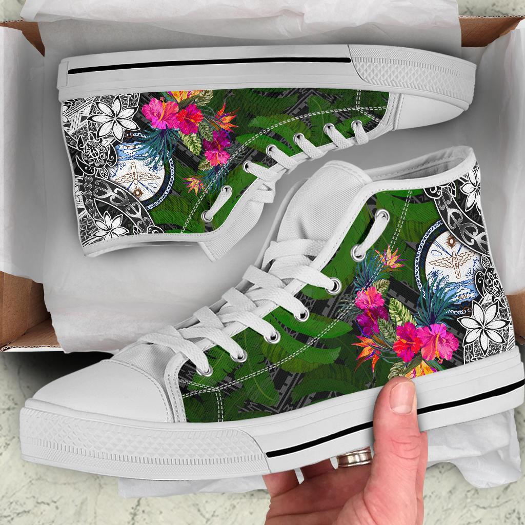 Marshall Islands High Top Shoes - Turtle Plumeria Banana Leaf Crest - Polynesian Pride