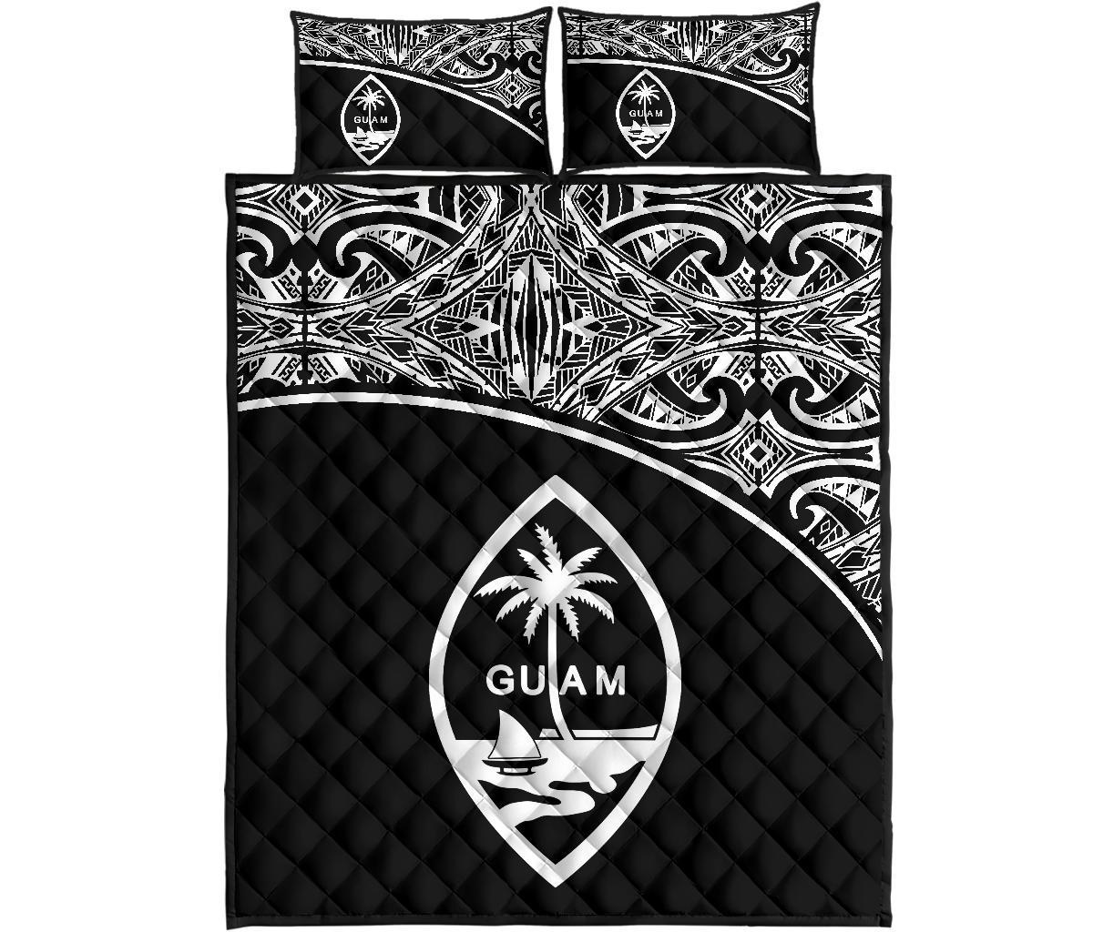 Guam Quilt Bed Set - Guam Coat Of Arms Curve Style Black - Polynesian Pride