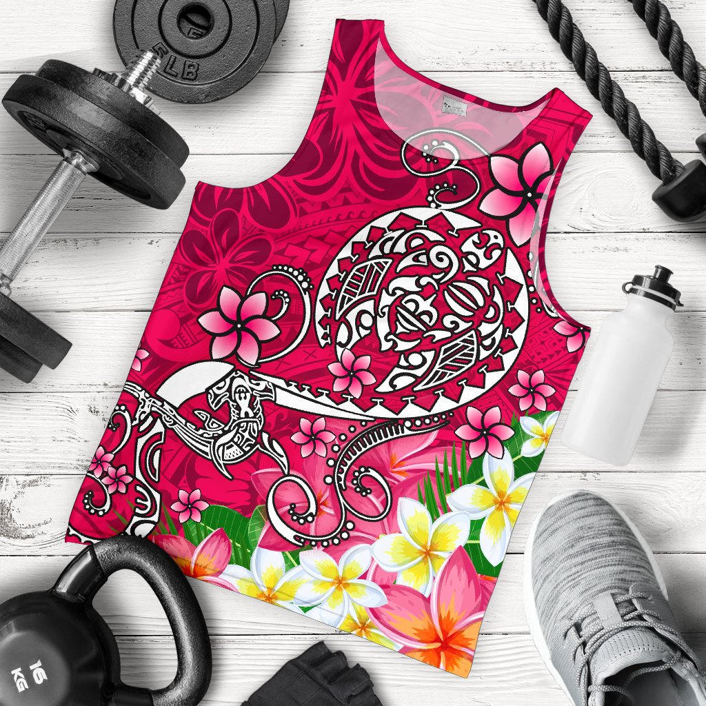 Polynesian Men's Tank Top - Turtle Plumeria Pink Color Pink - Polynesian Pride