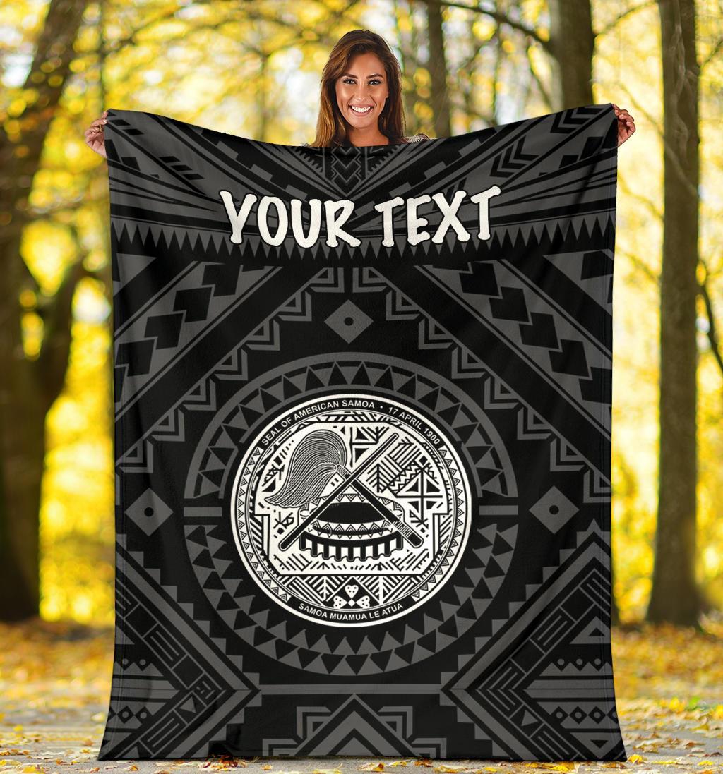 American Samoa Personalised Premium Blanket - Seal In Polynesian Tattoo Style ( Black) - Polynesian Pride