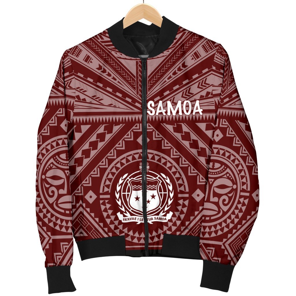 Samoa Men's Bomber Jacket - Samoa Seal In Polynesian Tattoo Style (Red) - Polynesian Pride
