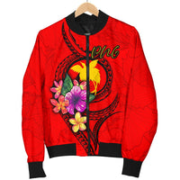 Papua New Guinea Polynesian Men's Bomber Jacket - Floral With Seal Red - Polynesian Pride