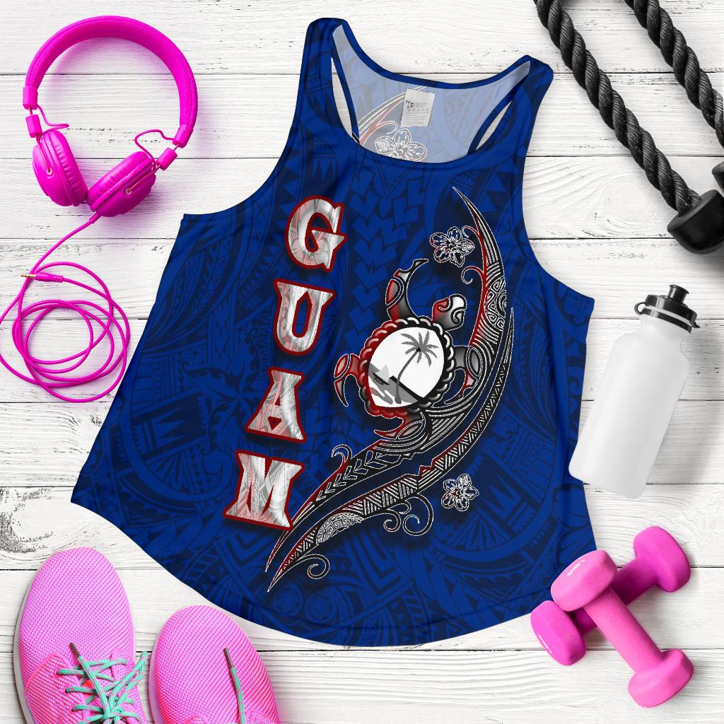 Guam Women's Racerback Tank - Turtle Waving Blue - Polynesian Pride