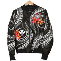 Polynesian Hawaii Men Bomber Jacket - Black Plumeria Black - Polynesian Pride