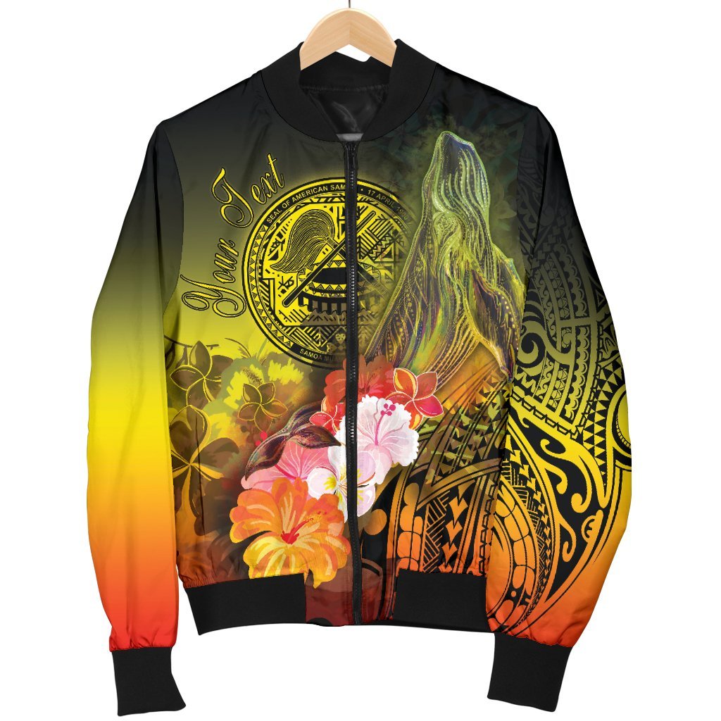 American Samoa Polynesian Custom Personalised Men's Bomber Jacket - Humpback Whale with Tropical Flowers - Polynesian Pride