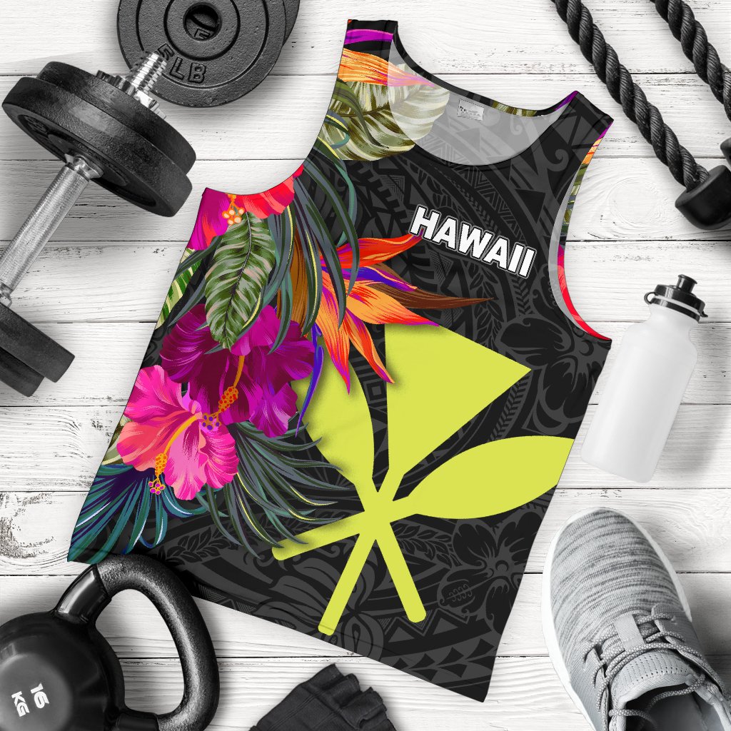 Hawaii Men's Tank Top - Hibiscus Polynesian Pattern Black - Polynesian Pride