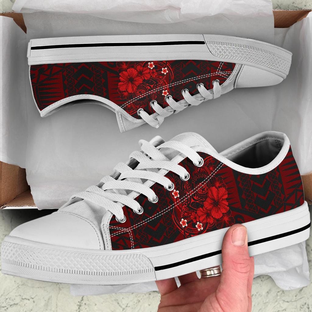 Polynesian Hawaii Low Top Shoe - Humpback Whale with Hibiscus (Red) - Polynesian Pride