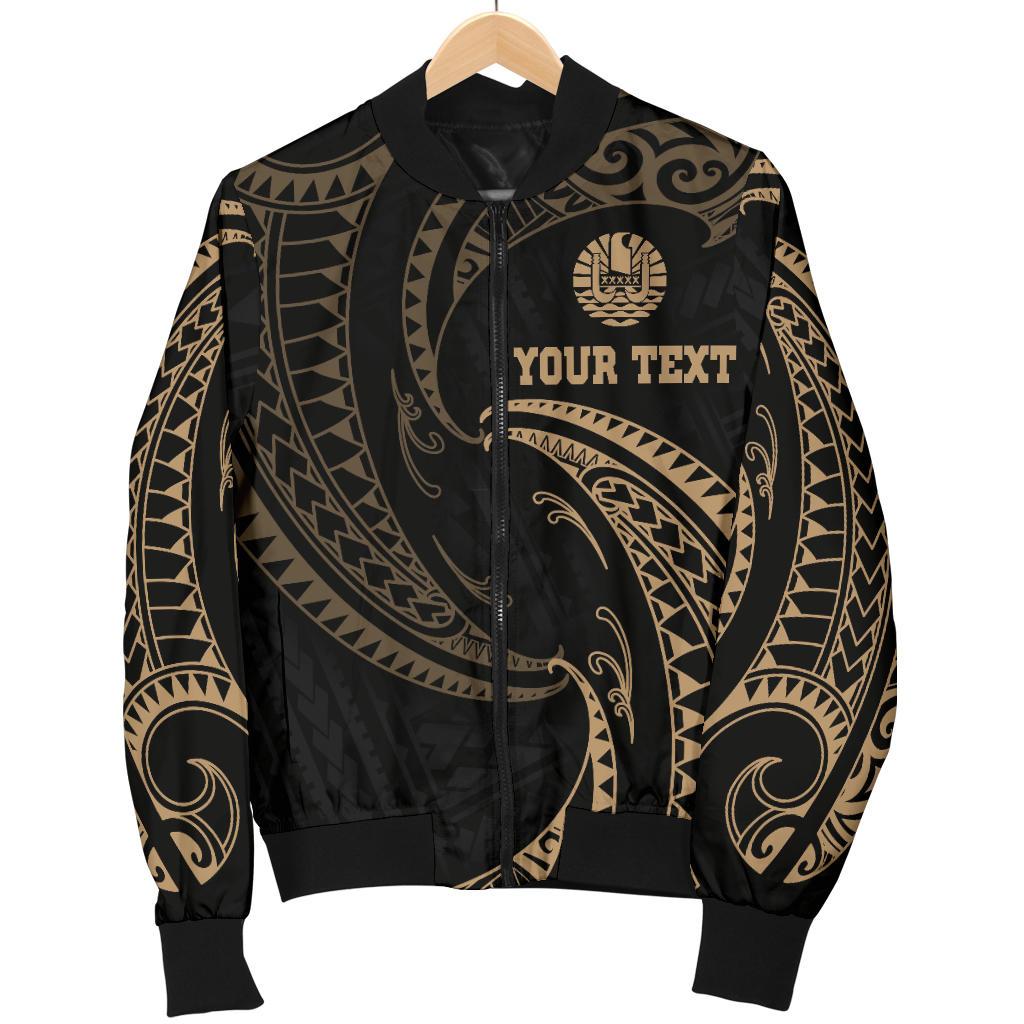Tahiti Polynesian Custom Personalised Men's Bomber Jacket - Gold Tribal Wave Black - Polynesian Pride