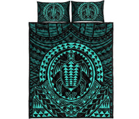 Hawaiian Kakau Honu Arc Turquoise Polynesian Quilt Bed Set Turquoise - Polynesian Pride