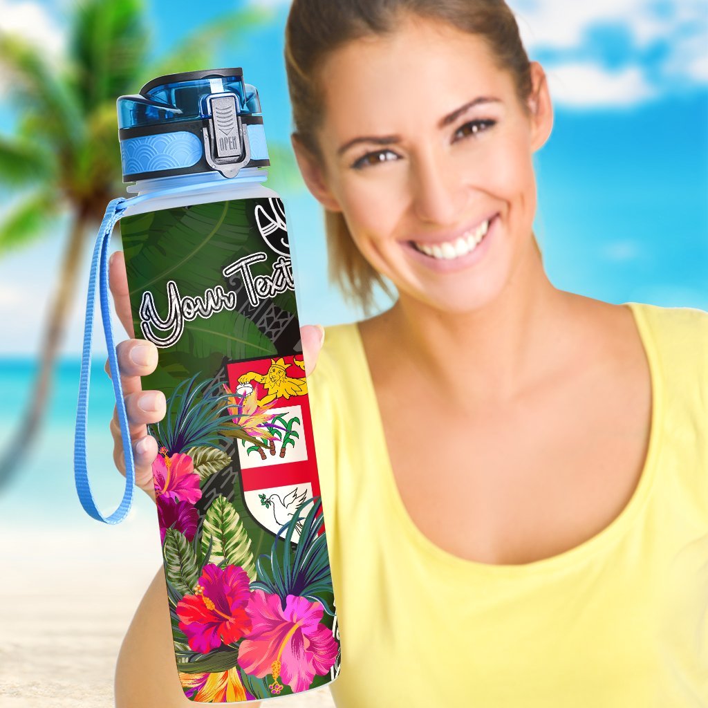 Fiji Custom Personalised Hydro Tracking Bottle - Turtle Plumeria Banana Leaf - Polynesian Pride