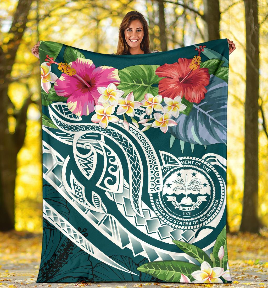 FSM Polynesian Premium Blanket - Summer Plumeria (Turquoise) - Polynesian Pride