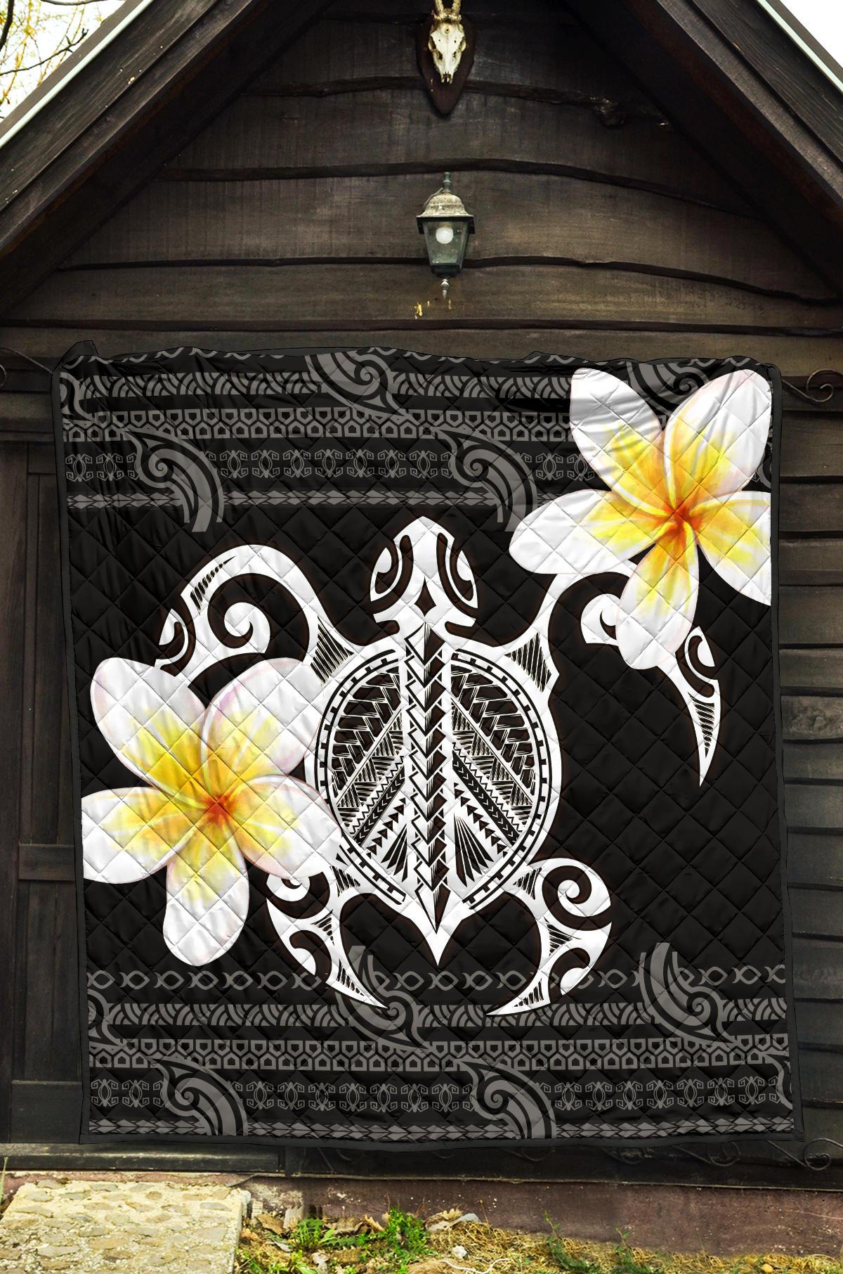Hawaii Premium Quilt - Turtle Plumeria Flowers Polynesian Pattern - Polynesian Pride