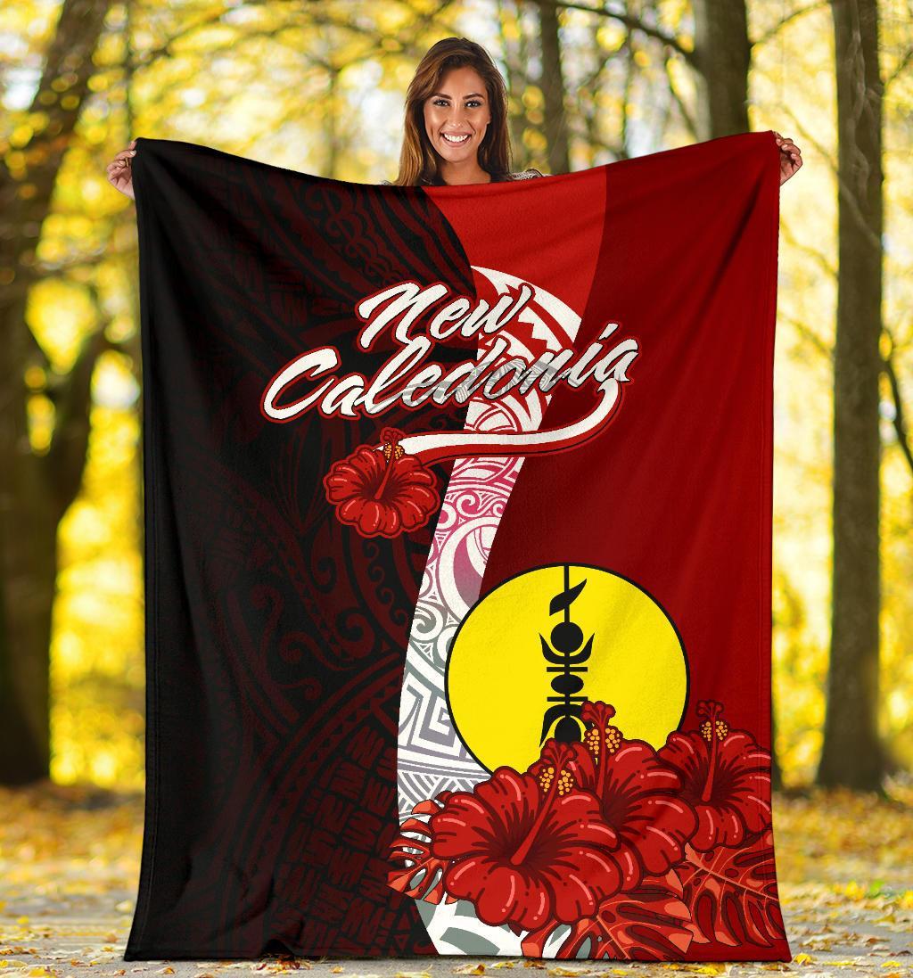 New Caledonia Polynesian Premium Blanket - Coat Of Arm With Hibiscus - Polynesian Pride