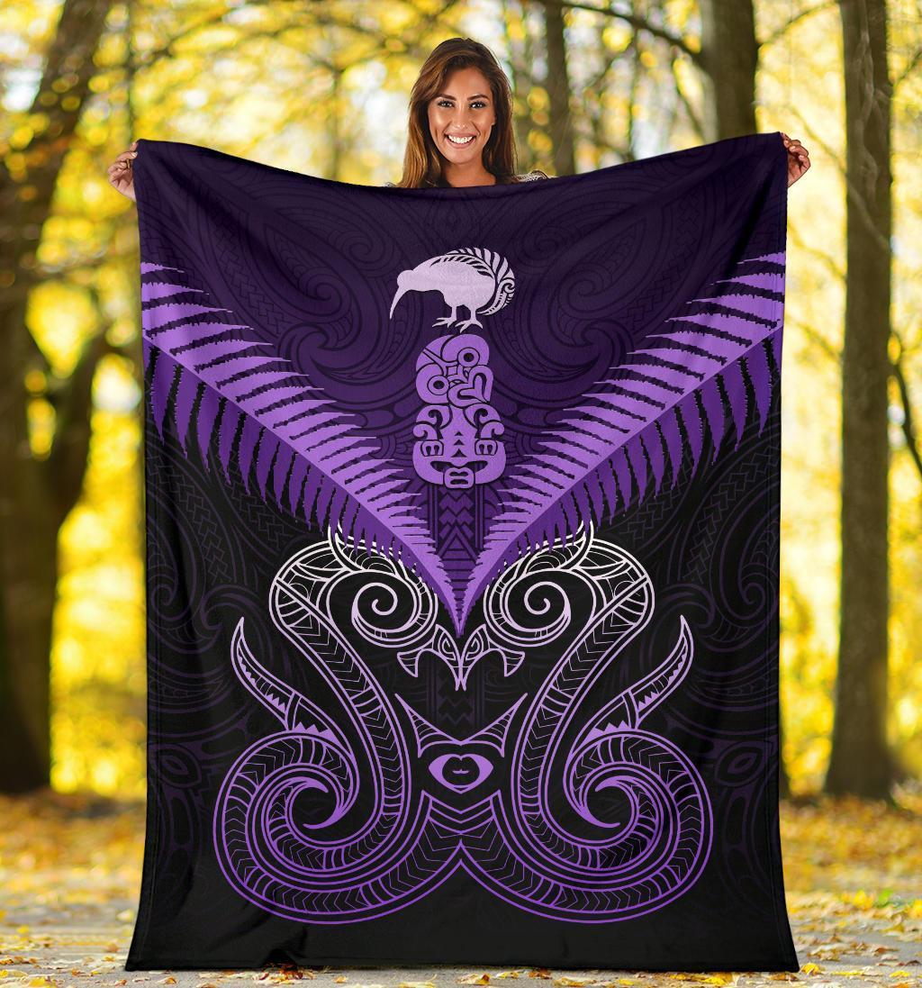 Maori Manaia New Zealand Premium Blanket Purple - Polynesian Pride